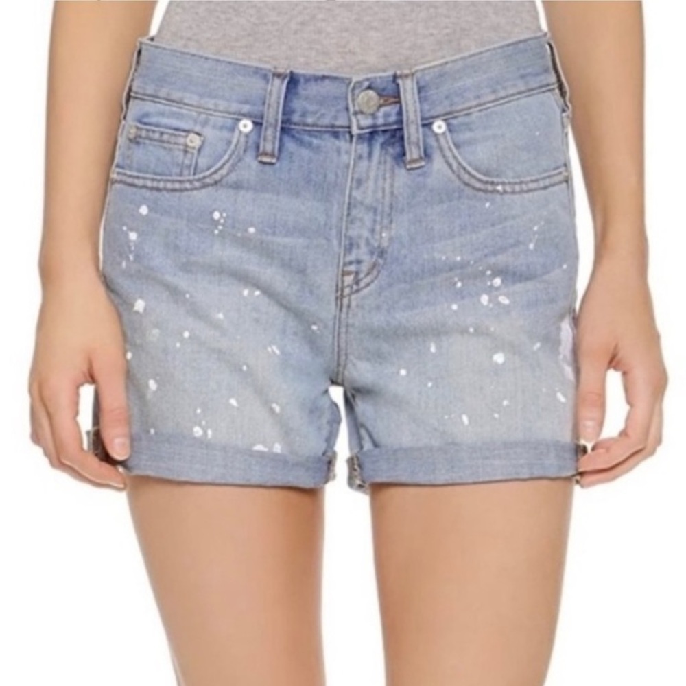 Madewell High Rise Paint Splatter Light Wash Boy Denim Shorts